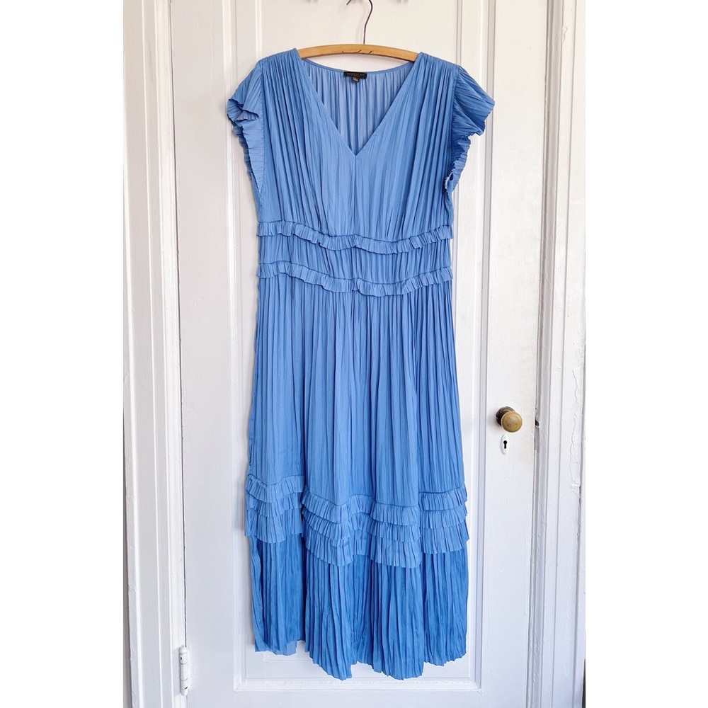 Current Air • Anthropologie Sereia Pleated Midi Dress blue flutter sleeve - Picture 2 of 13